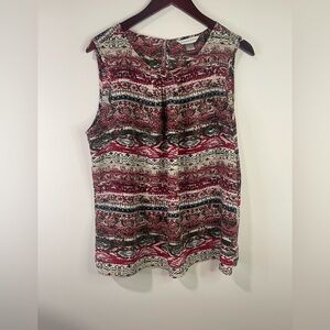 Christopher & Banks Red and Green Patterned sleevesless Blouse.